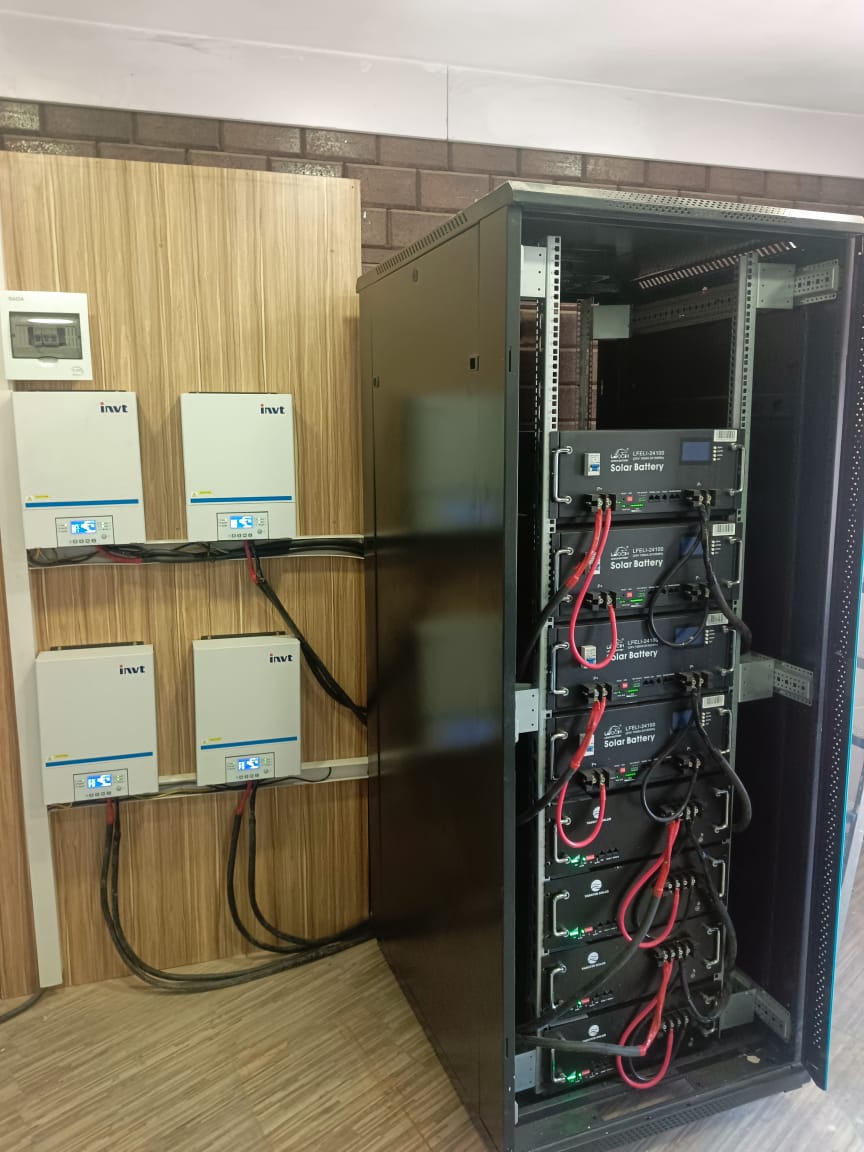 Solar power room with inverters and batteries